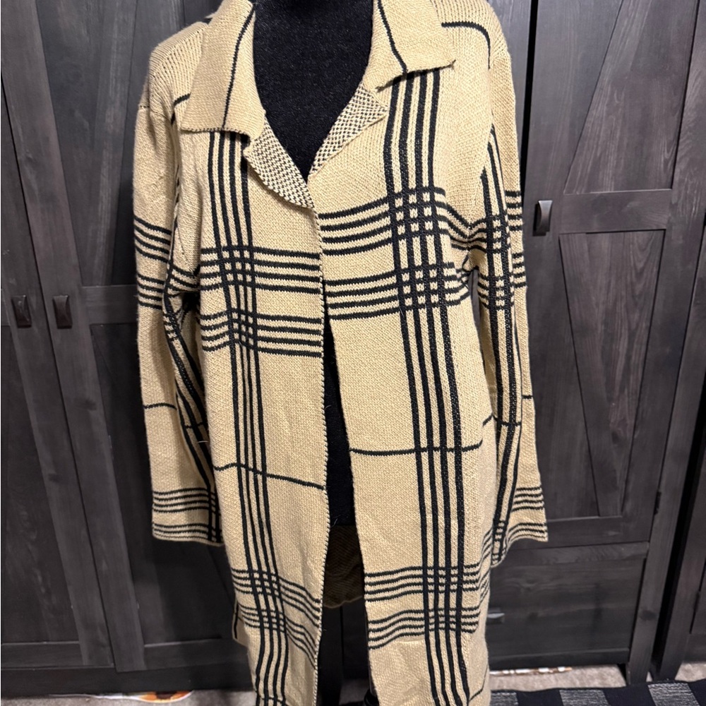 Plaid Open Front Sweater Cardigan